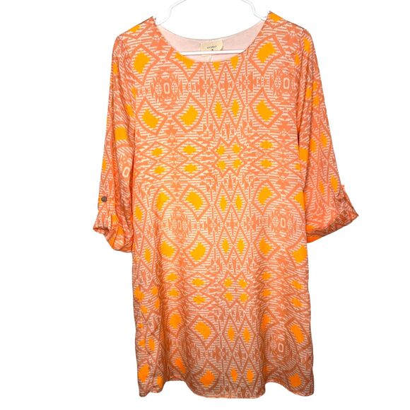 Anthropologie Everly Orange White Shift Dress Womens Medium Geometric Lined USA - Picture 1 of 11